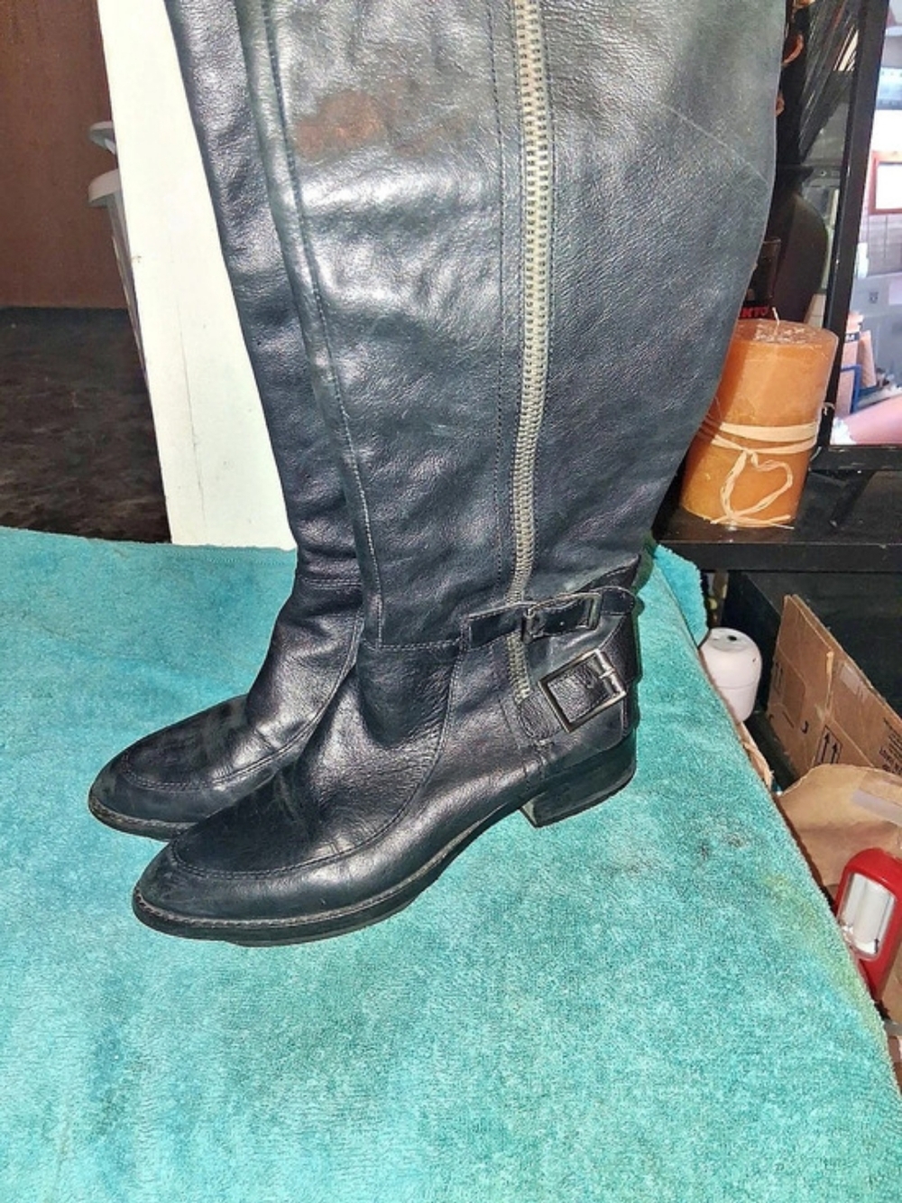 Neiman Marcus Over-the-Knee Buckle Boots in Black US 7.5 M